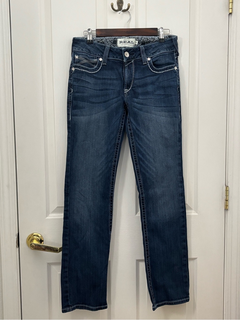 Ariat REAL Womens Jeans 30R x 31 Bootcut Dark Wash Western Cowgirl Denim Blue